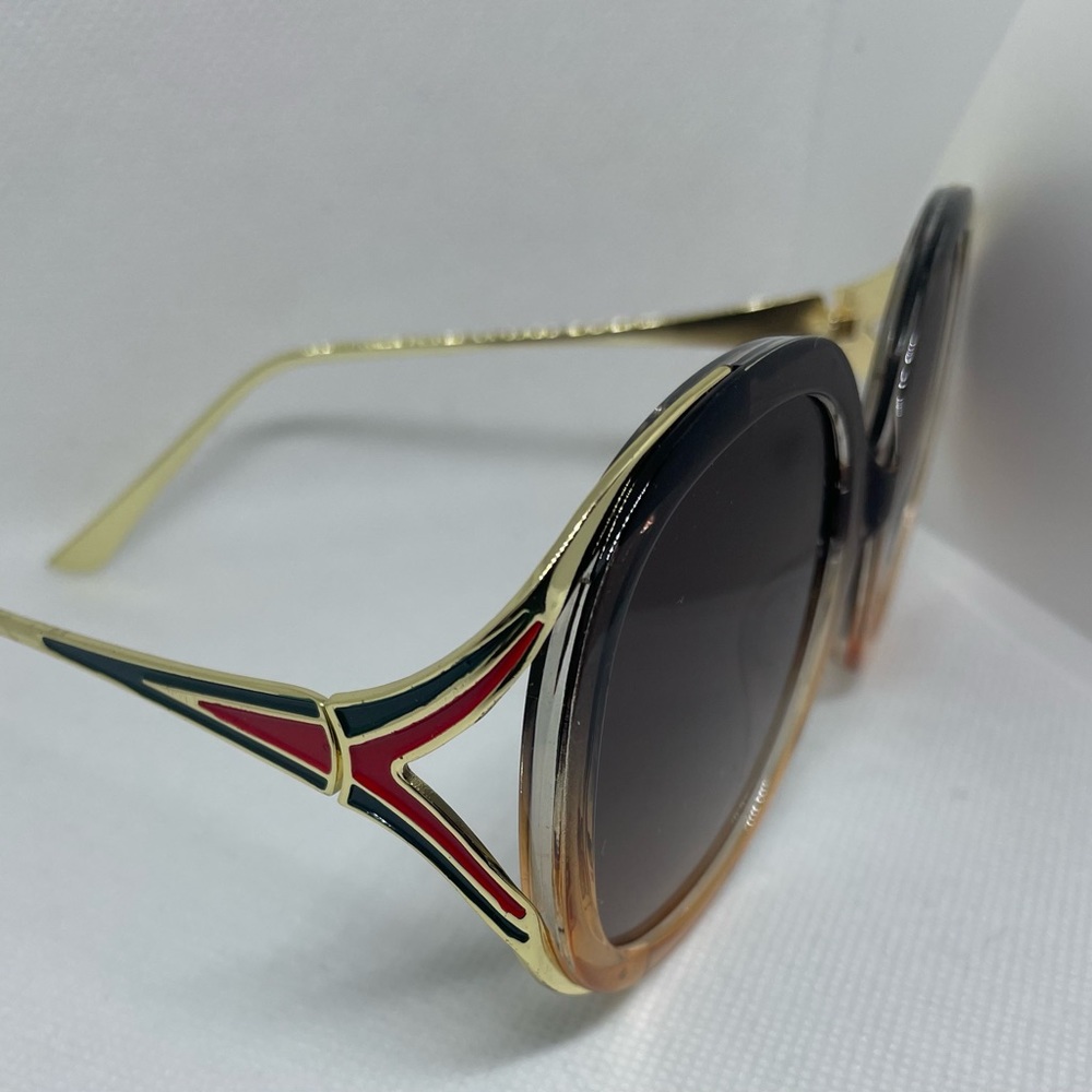 Luxe Unisex Fashion Eyewear Sunglasses Brown & Gold With Red & Green Accent..New - Picture 6 of 14